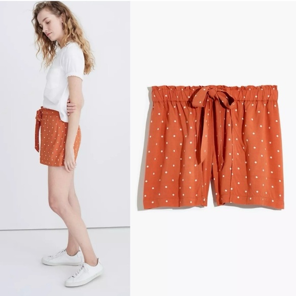 MADEWELL Drapey Pull-On Shorts In Polka Dots (Salmon Color) - Picture 2 of 6
